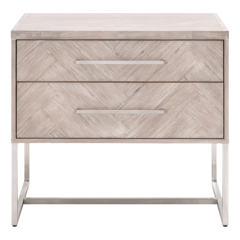 Pemberly Row 2-Drawer Wood Nightstand With Herringbone Design in Gray