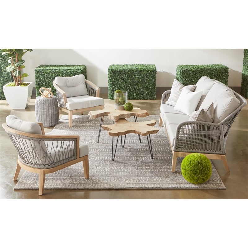 Pemberly Row Contemporary Barrel-Shaped Fabric Rope Accent Table in Gray