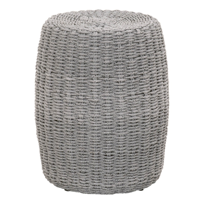 Pemberly Row Contemporary Barrel-Shaped Fabric Rope Accent Table in Gray