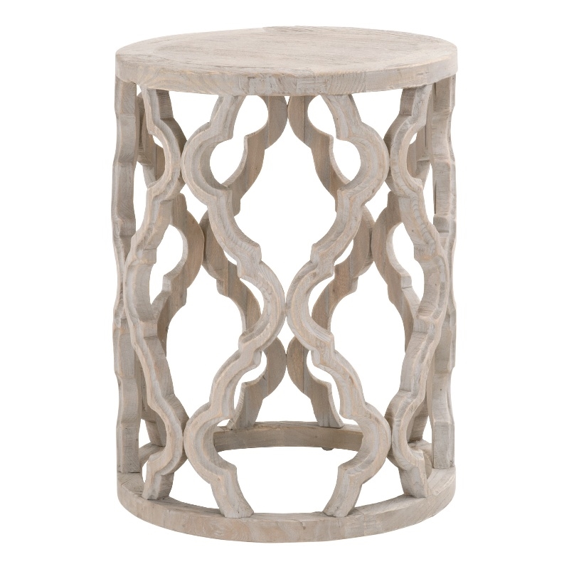 Pemberly Row Contemporary Reclaimed Elm Wood End Table in Smoke Gray