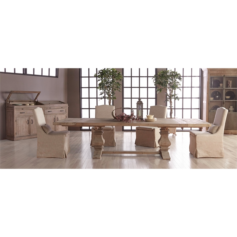 Pemberly Row Reclaimed Pine Extension Dining Table in Smoke Gray