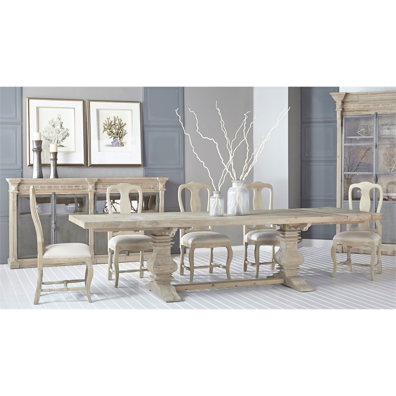 Pemberly Row Reclaimed Pine Extension Dining Table in Smoke Gray