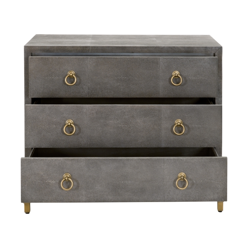 Pemberly Row 3-Drawer Faux Shagreen Resin Nightstand in Gray