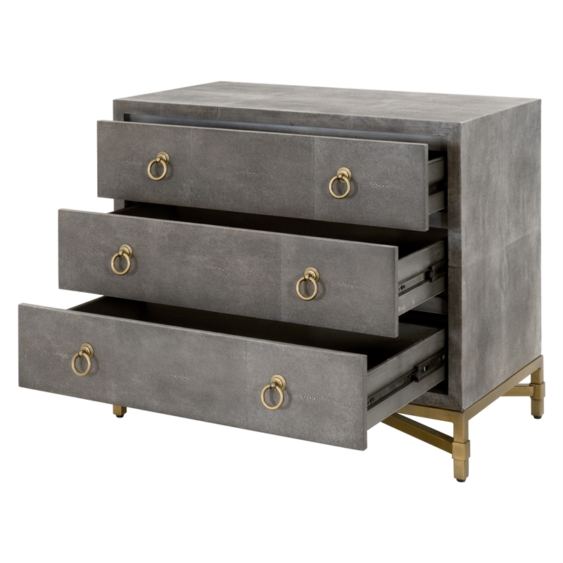 Pemberly Row 3-Drawer Faux Shagreen Resin Nightstand in Gray
