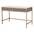 Pemberly Row Contemporary 2-Drawer Faux Shagreen Resin Desk in Gray/Gold