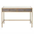 Pemberly Row Contemporary 2-Drawer Faux Shagreen Resin Desk in Gray/Gold