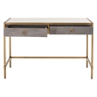 Pemberly Row Contemporary 2-Drawer Faux Shagreen Resin Desk in Gray/Gold