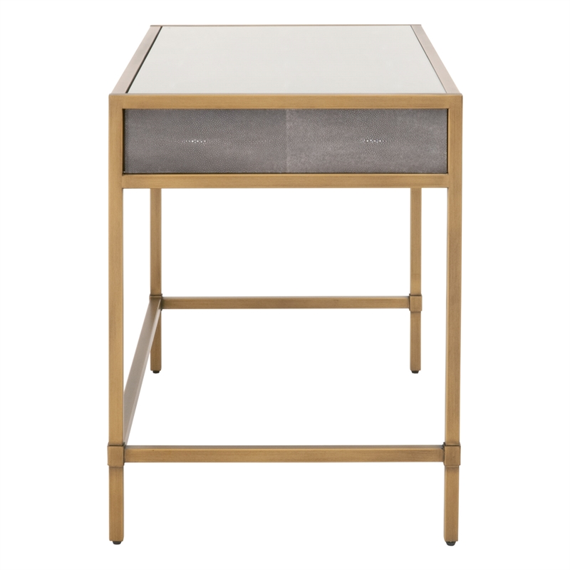 Pemberly Row Contemporary 2-Drawer Faux Shagreen Resin Desk in Gray/Gold