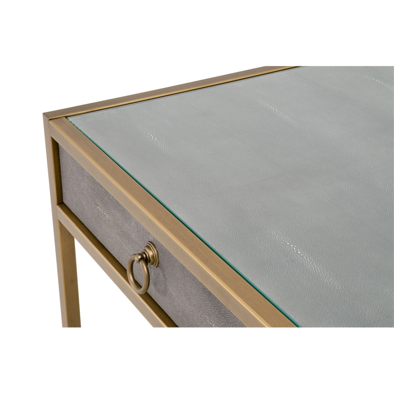 Pemberly Row Contemporary 2-Drawer Faux Shagreen Resin Desk in Gray/Gold