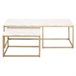 Pemberly Row Marble Veneer Nesting Coffee Table in White/Gold