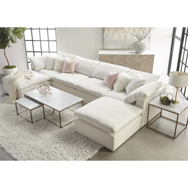 Pemberly Row Marble Veneer Nesting Coffee Table in White/Gold