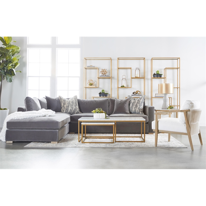 Pemberly Row Marble Veneer Nesting Coffee Table in White/Gold