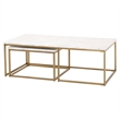 Pemberly Row Marble Veneer Nesting Coffee Table in White/Gold