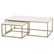 Pemberly Row Marble Veneer Nesting Coffee Table in White/Gold