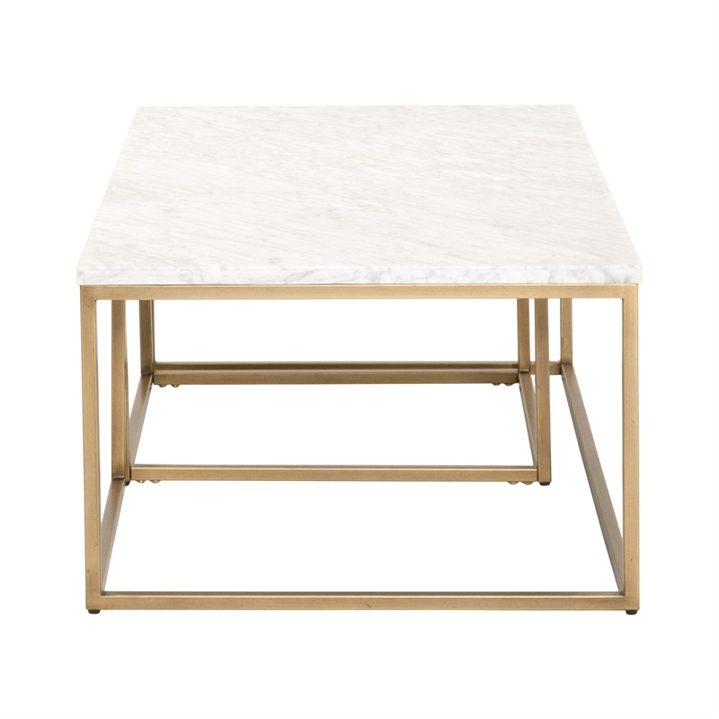 Pemberly Row Marble Veneer Nesting Coffee Table in White/Gold