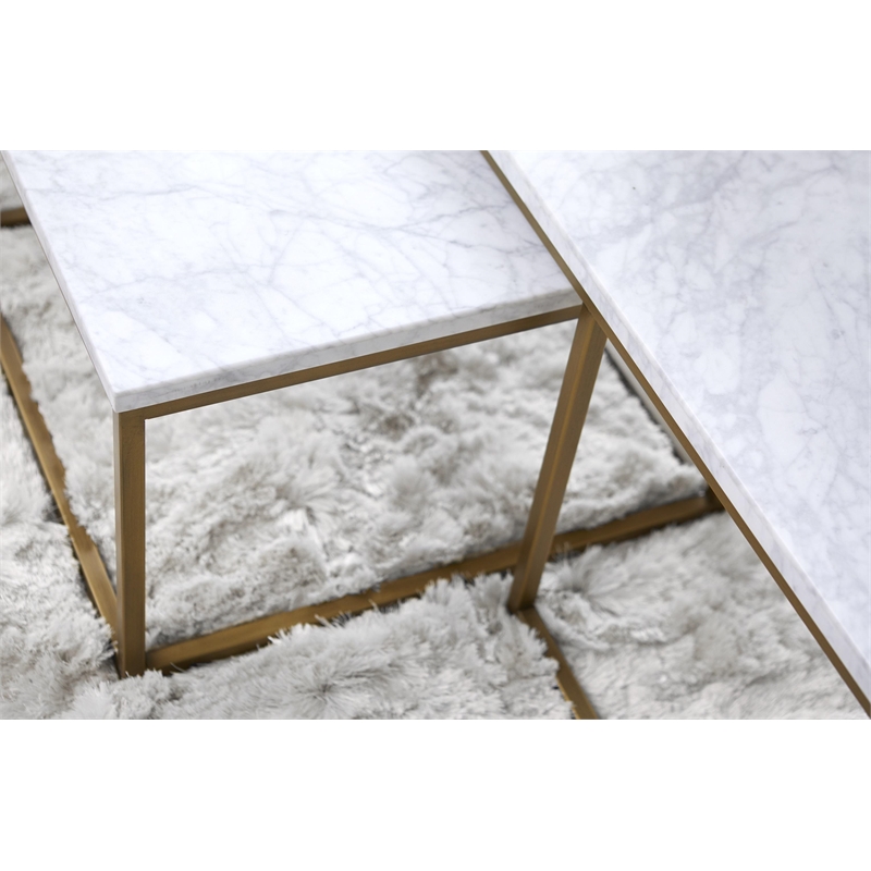 Pemberly Row Marble Veneer Nesting Coffee Table in White/Gold