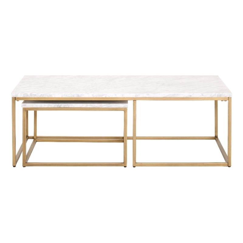 Pemberly Row Marble Veneer Nesting Coffee Table in White/Gold