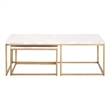 Pemberly Row Marble Veneer Nesting Coffee Table in White/Gold