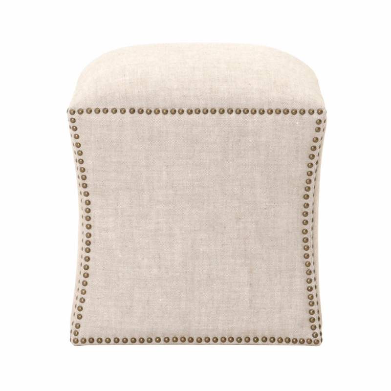 Pemberly Row Square Fabric Ottoman With Nail Heads in Bisque Beige