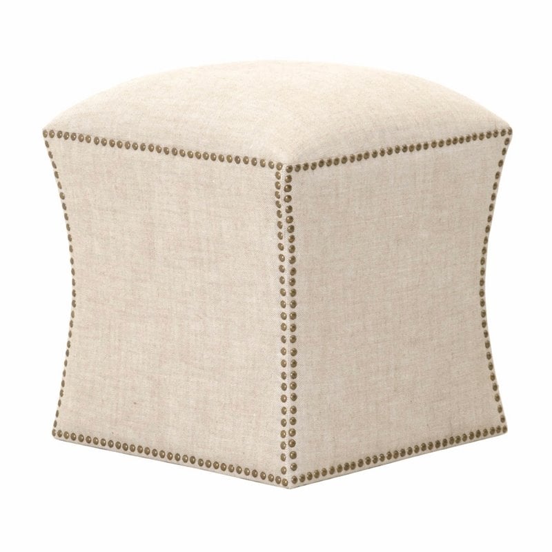 Pemberly Row Square Fabric Ottoman With Nail Heads in Bisque Beige