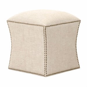 Pemberly Row Square Fabric Ottoman With Nail Heads in Bisque Beige