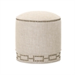 Pemberly Row Round Fabric Ottoman With Nail Head Design in Beige