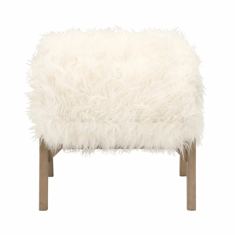Pemberly Row Contemporary Reclaimed Oak Wool Ottoman in White/Gray