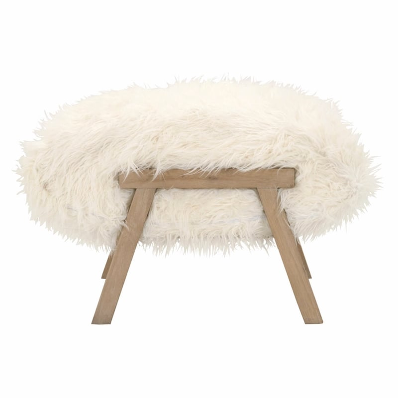 Pemberly Row Contemporary Reclaimed Oak Wool Ottoman in White/Gray