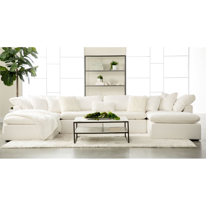 Pemberly Row Fabric Modular Armless Chair With Down Cushions in White