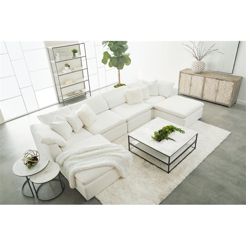 Pemberly Row Fabric Modular Armless Chair With Down Cushions in White