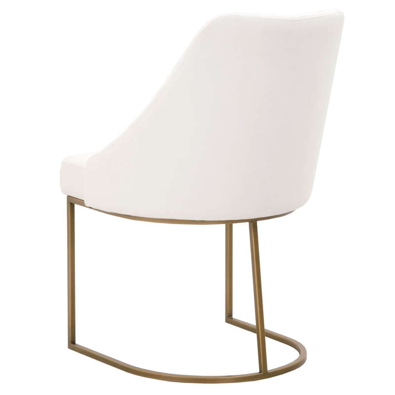 Pemberly Row Fabric Dining Chair With Brushed Gold Base in White (Set of 2)