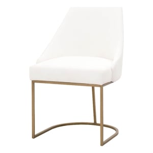 Pemberly Row Fabric Dining Chair With Brushed Gold Base in White (Set of 2)