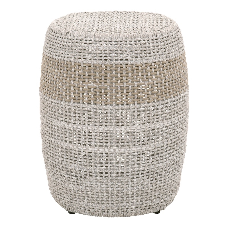 Pemberly Row Contemporary Barrel-Shaped Rope Accent Table in Taupe Gray