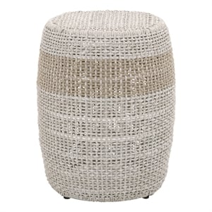 Pemberly Row Contemporary Barrel-Shaped Rope Accent Table in Taupe Gray