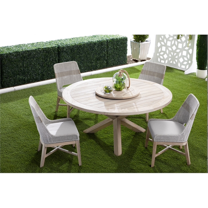 Pemberly Row Rope Weave Outdoor Dining Chair in Gray (Set of 2)