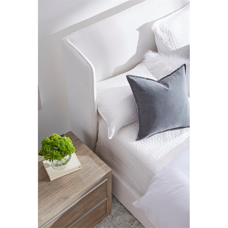 Pemberly Row Upholstered Wingback Fabric Queen Bed Frame in White