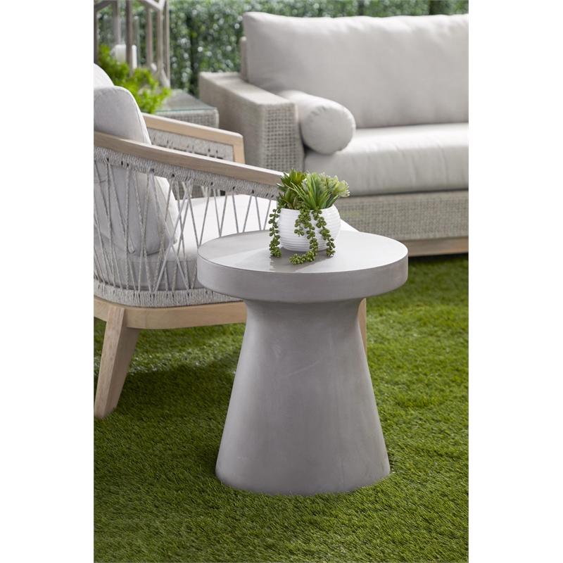 Pemberly Row Tack-Shaped Concrete Accent Table in Slate Gray
