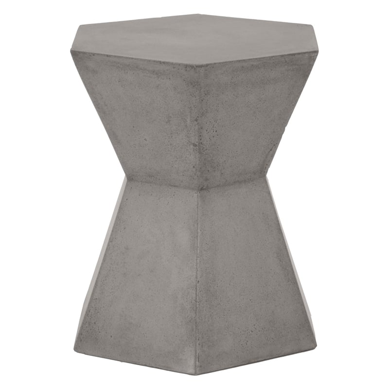 Pemberly Row Hexagon Hourglass Concrete Accent Table in Slate Gray