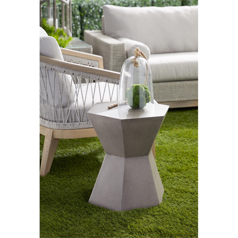 Pemberly Row Hexagon Hourglass Concrete Accent Table in Slate Gray