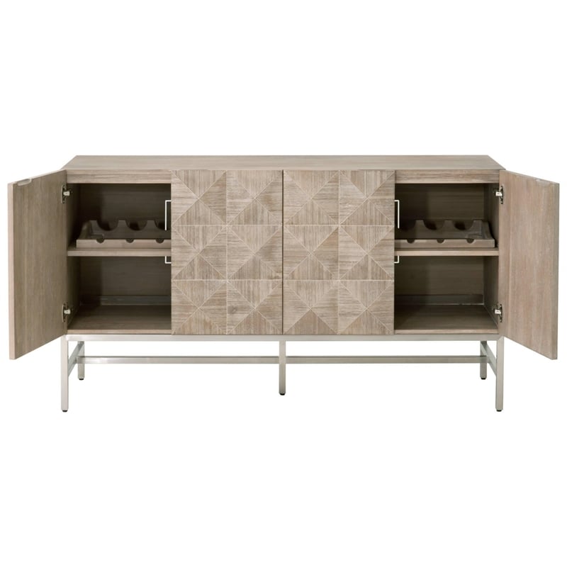 Pemberly Row Wood Media Sideboard With Wine Racks in Natural Gray