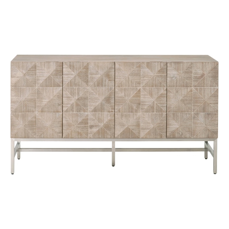 Pemberly Row Wood Media Sideboard With Wine Racks in Natural Gray