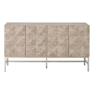 Pemberly Row Wood Media Sideboard With Wine Racks in Natural Gray