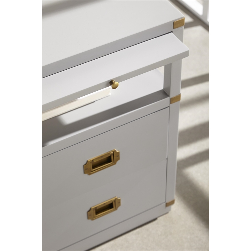 Pemberly Row 2-Drawer Wood Nightstand With Pull-Out Tray in Gray