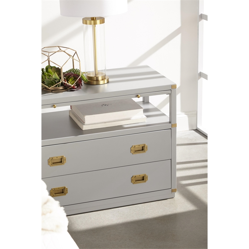 Pemberly Row 2-Drawer Wood Nightstand With Pull-Out Tray in Gray