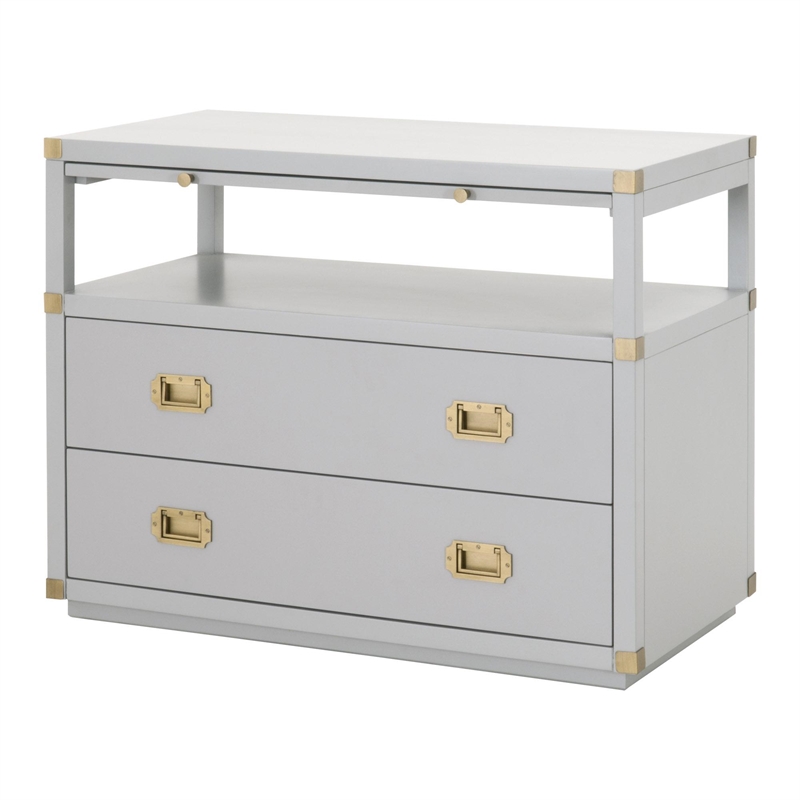 Pemberly Row 2-Drawer Wood Nightstand With Pull-Out Tray in Gray