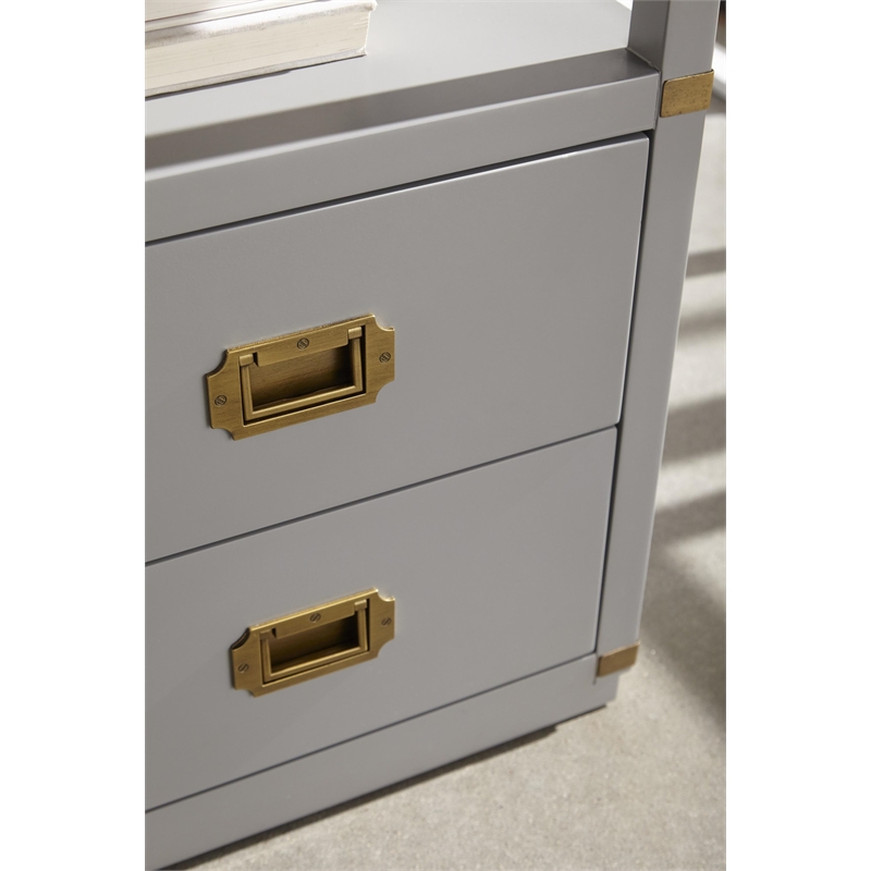 Pemberly Row 2-Drawer Wood Nightstand With Pull-Out Tray in Gray