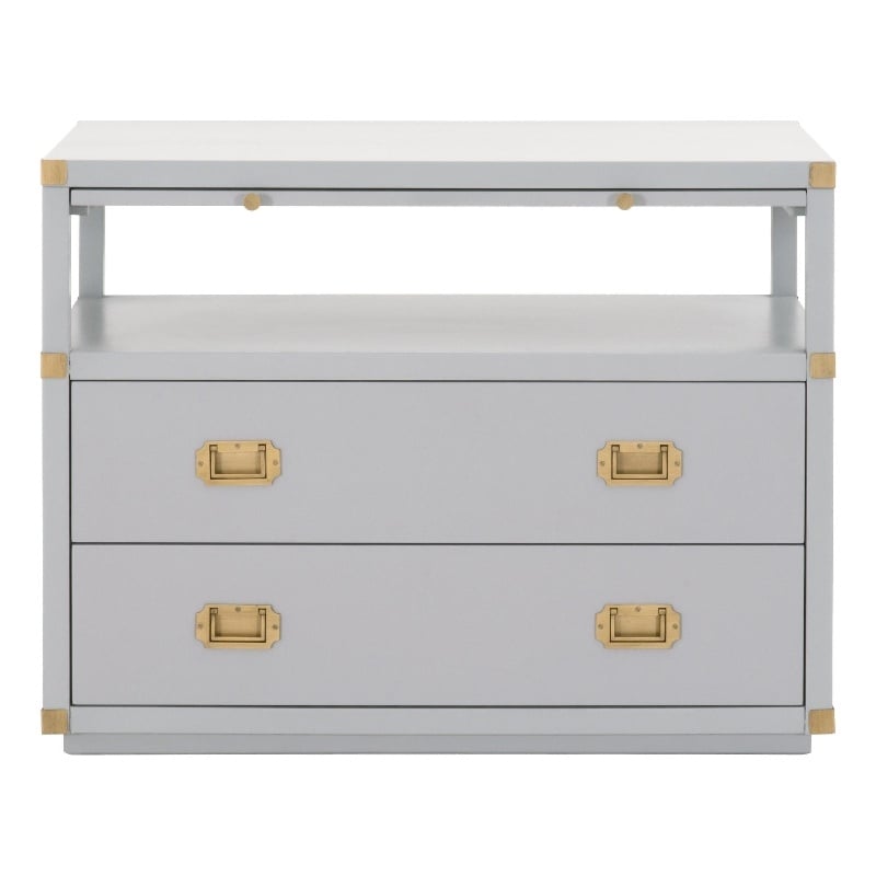 Pemberly Row 2-Drawer Wood Nightstand With Pull-Out Tray in Gray