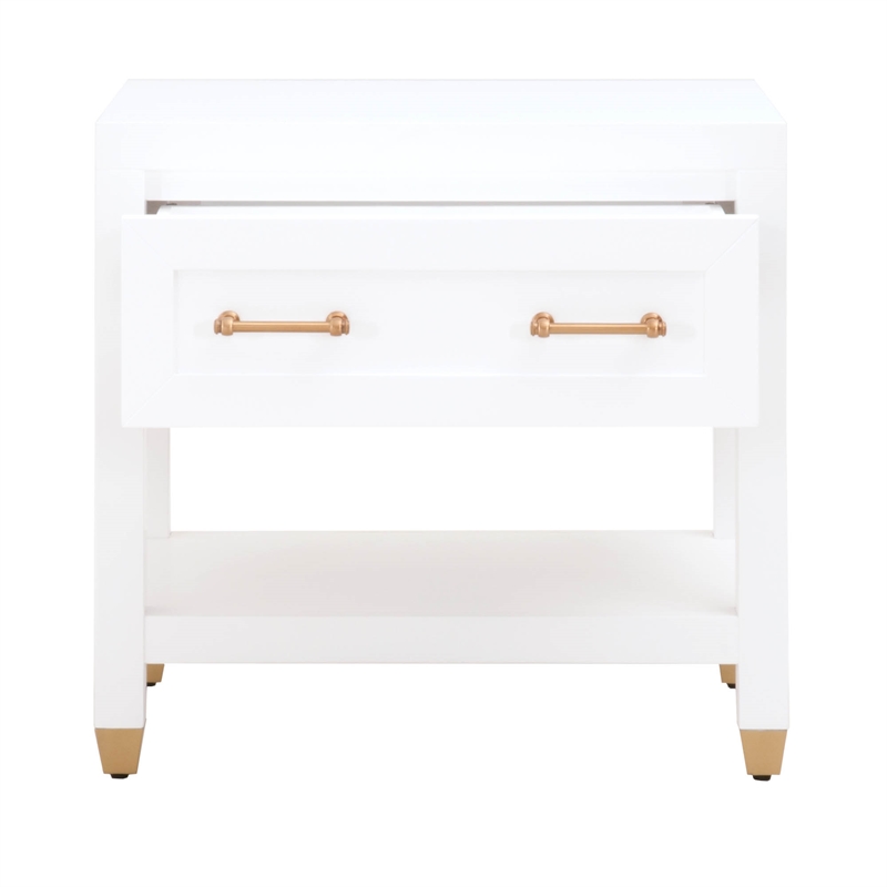 Pemberly Row 1-Drawer Wood Nightstand With Brass Accents in White