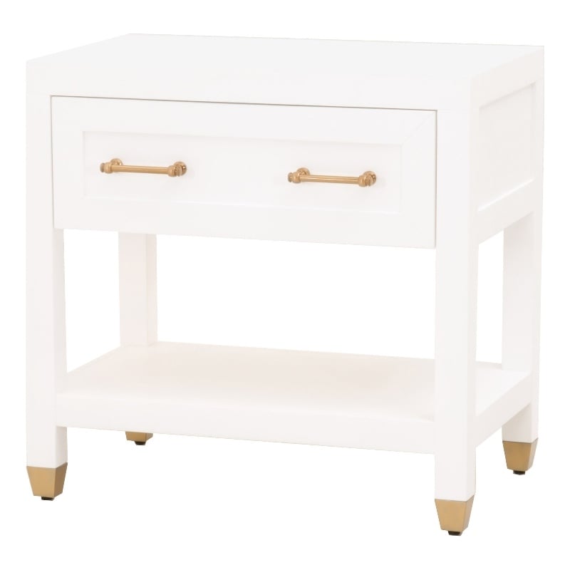 Pemberly Row 1-Drawer Wood Nightstand With Brass Accents in White