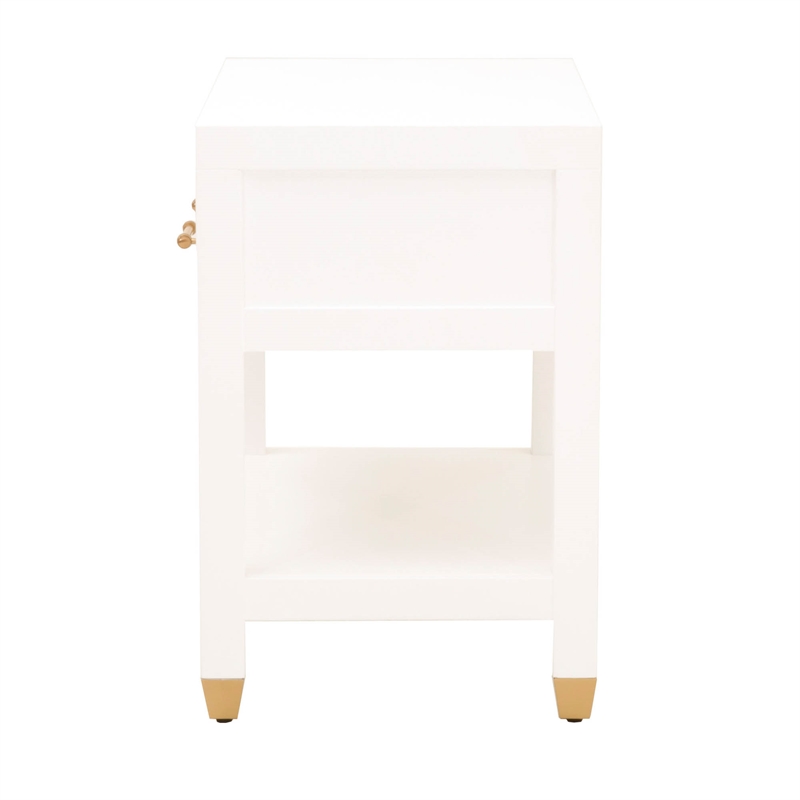 Pemberly Row 1-Drawer Wood Nightstand With Brass Accents in White